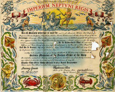 Photo of King Neptunus Rex's Certificate.